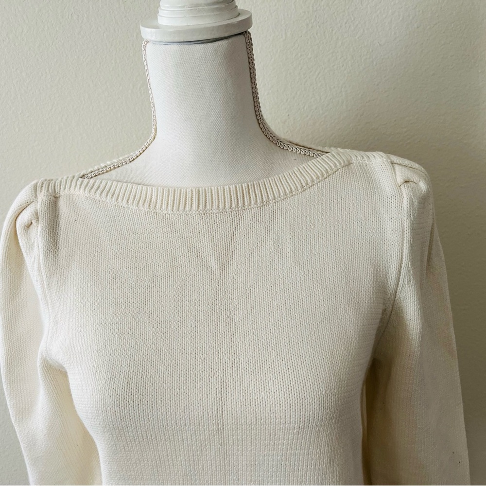 Classic Cream Boatneck Women's Sweater - Picture 2 of 8